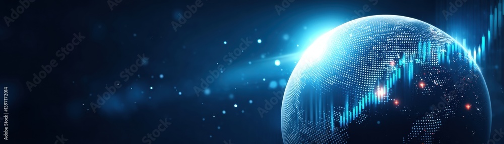 Aufkleber a futuristic representation of earth with digital elements and data visualizations, highlighting tec