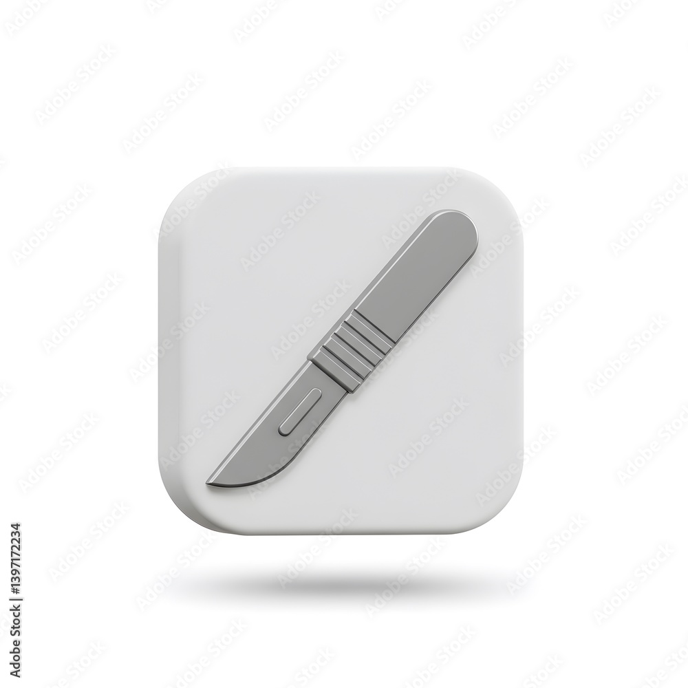 Poster 3d render of scalpel icon on square button app interface design element