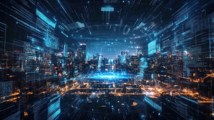 Cyber Cityscape: A Digital Metropolis at Night