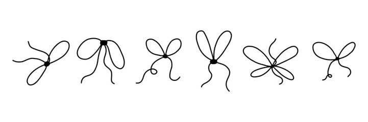 Cute Bow Ribbon Gift Line Set. Sketch Present Tie Outline Icon Collection. Doodle Vector Illustration