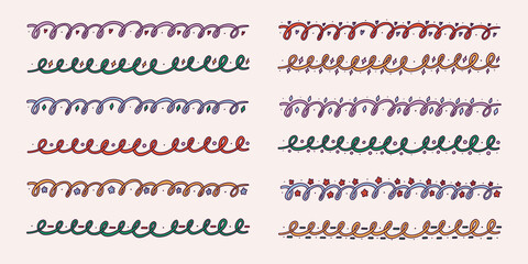 Fototapeta premium Line Wavy Border Set. Wave Undulate Squiggle Border Wiggle Frame Collection. Doodle Vector Illustration
