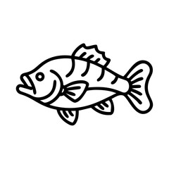 Isolated line art drawing of a fish for fishing, aquatic life, and seafood designs
