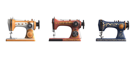 Pack of Sewing Machine Set Against Transparent Background for Craft or Tailoring Projects