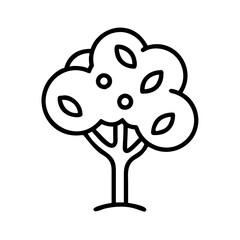Illustration of a simple tree drawing with leaves and fruit in black outline