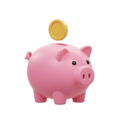 Pink Piggy Bank with Golden Coin: A 3D Render of Savings and Financial Growth