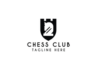 Black Chess Figure competition sport strategy silhouette logo design. Chess club logo design template