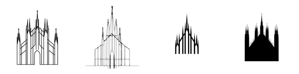 Fototapeta premium The Milan Cathedral is depicted in a modern hand drawn illustration showcasing Gothic architecture