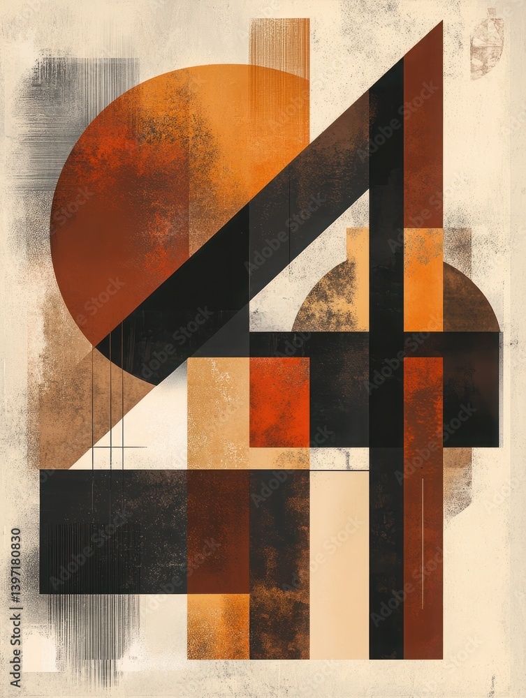 Aufkleber abstract geometric composition in earthy tones with circles and rectangles for modern art or design 