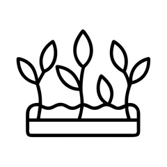 Illustration of seedlings growing in a container for gardening and agriculture use