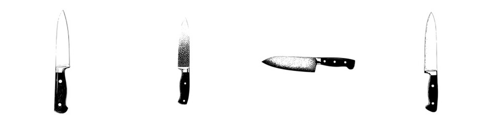 The silhouette of a large kitchen knife is black and modern, an isolated object