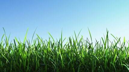 Fototapeta premium Lush green grass against a vibrant blue sky.