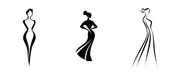 The image portrays a girl wearing a dress, characterized by linear outlines, resembling a silhouette of a model in attire, exemplified through linear art of a slender female, created as a black and
