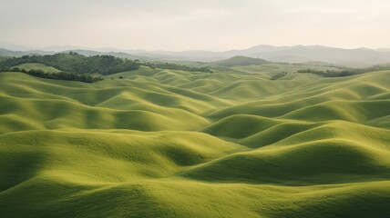 Obraz premium Serene Rolling Green Hills Landscape Under Soft Light