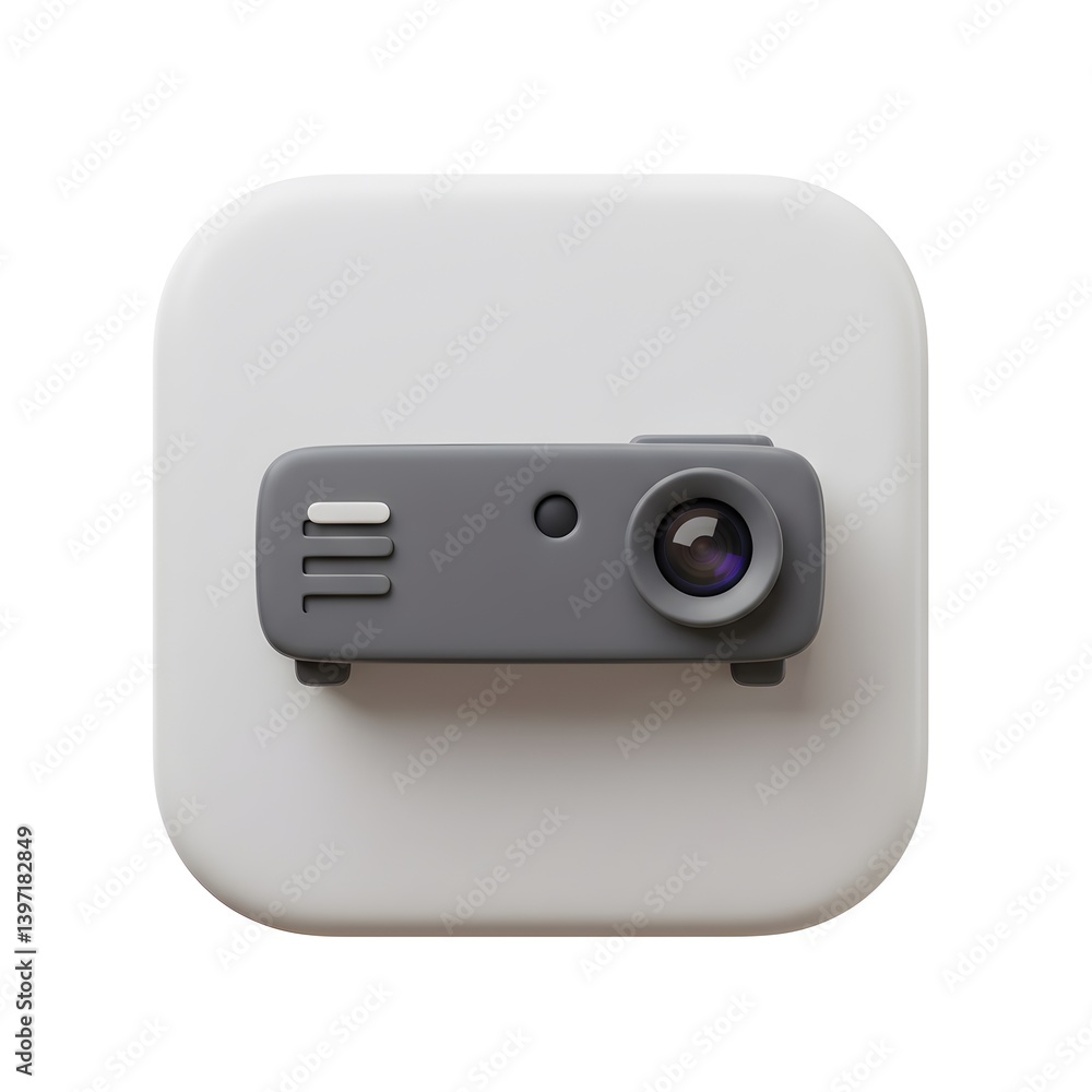 Poster mini projector icon design 3d render: compact device for presentations and entertainment