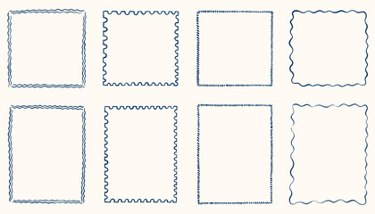 Hand drawn ink vintage frames. Stamp or letter mark inspired frames for greeting cards, wedding and birthday party, picnic invitations. Minimalist coquette vector borders. Sketch art line.