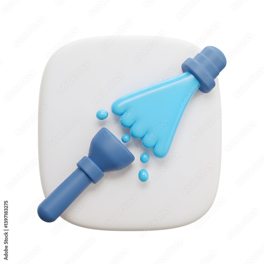 Poster 3d render of a blue liquid pouring from a bottle into a container, abstract splashes and droplets on