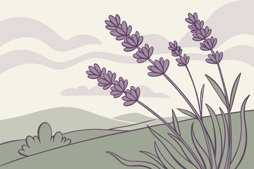 Rustic Lavender Field Vector | Vintage Floral Design for Stationery