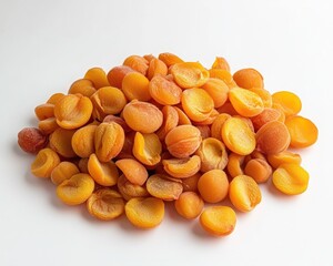 Dried Apricot Halves Piled on a White Background Capturing the Natural Sweetness and Texture of the Fruit