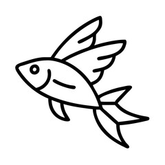 Flying fish line drawing vector illustration, sea creature outline graphic art