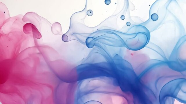 Abstract Watercolor Painting Pink and Blue Ink Wash in Flowing Motion