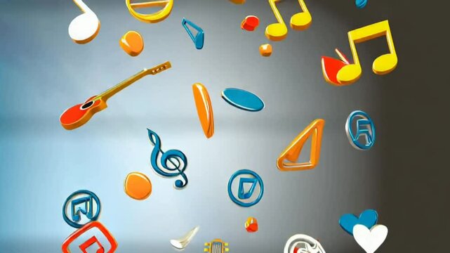 music notes and elements falling clip, 