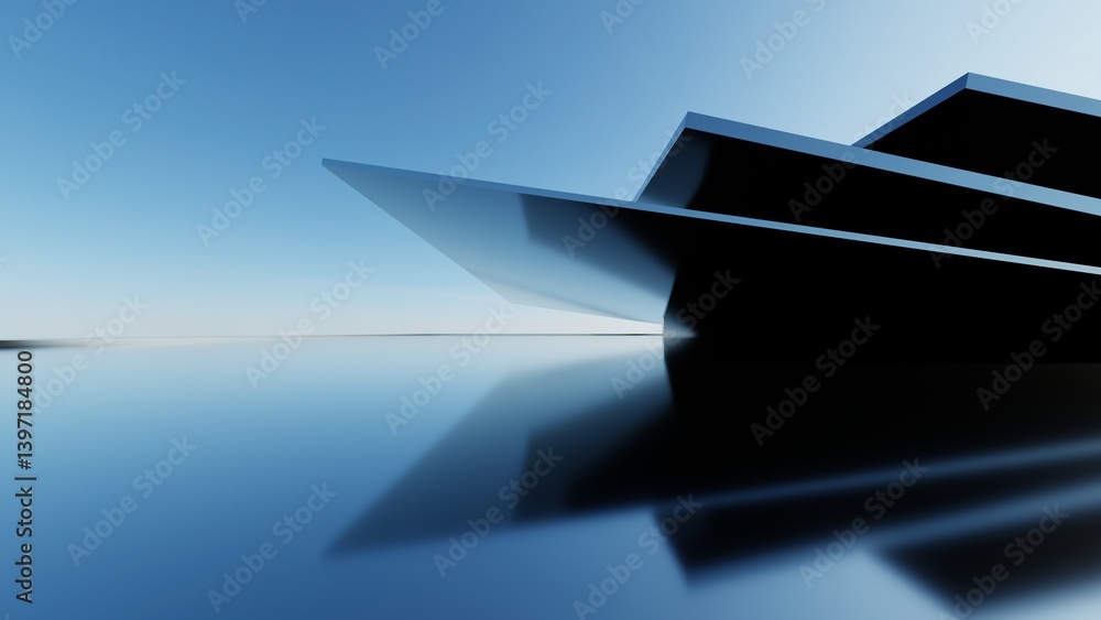 Fototapete 3d illustration of abstract minimal architecture background, geometric architectural with chrome or metallic arch design