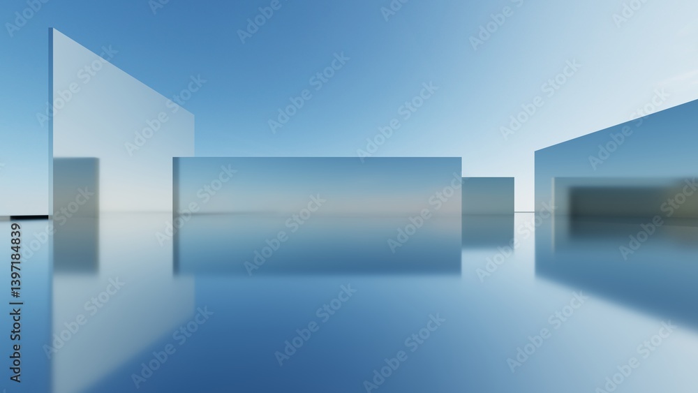 Poster 3d illustration of abstract minimal architecture background, geometric architectural with chrome or metallic arch design
