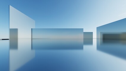 3d illustration of abstract minimal architecture background, geometric architectural with chrome or metallic arch design