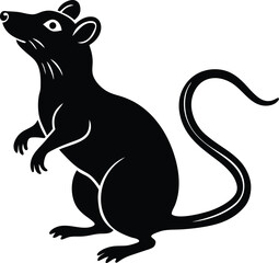Black Silhouette Illustration of a Standing Rat with a Long Tail
