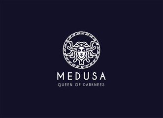 Head of Medusa logo symbol vector on black background