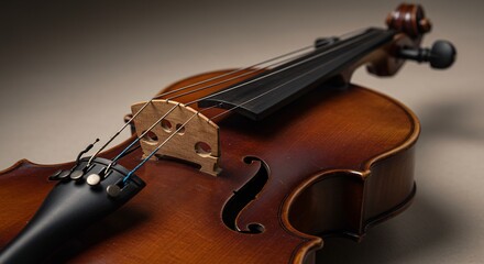 Fototapeta premium Warm light illuminates rich brown violin detail. AI Generated