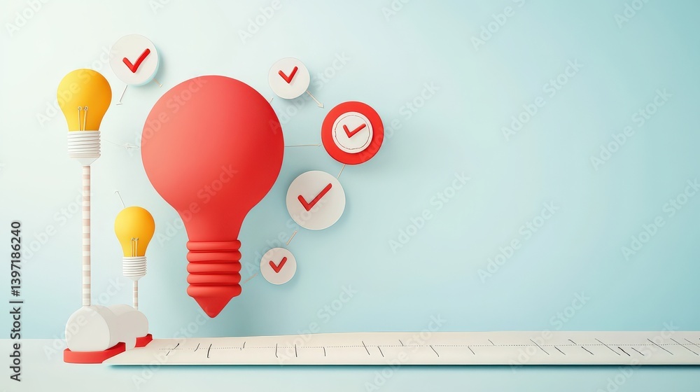 Poster successful project management timeline concept. creative light bulb concept with checkmarks and colo