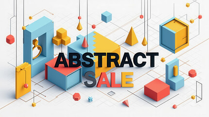 Fototapeta premium Bold geometric shapes in various colors form a visually striking abstract sale promotion. The playful arrangement emphasizes creativity and modern aesthetics, drawing attention