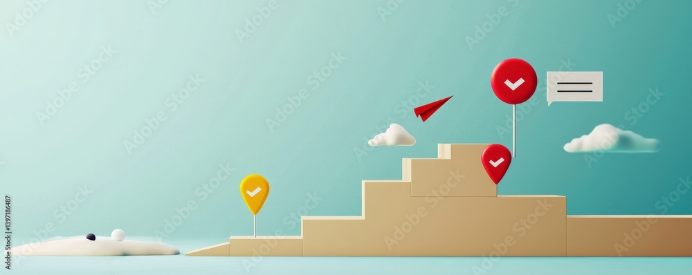 Aufkleber successful project management timeline concept. digital illustration of a landscape with messages an