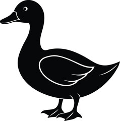 Silhouette of a Duck with Detailed Wing and Beak Features
