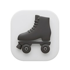 3D Render of a Single Roller Skate Icon on a Square Button, Representing Classic Roller Skating, Retro Fun, and Leisure Activities