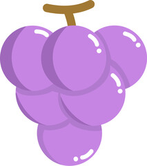 Colorful bunch of grapes vector illustration, Bright, stylized, cute hand drawn vector illustration of a purple grape bunch with a green leaf