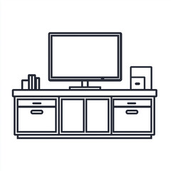 Modern TV Stand Solid Line Icon Isolated on White Background