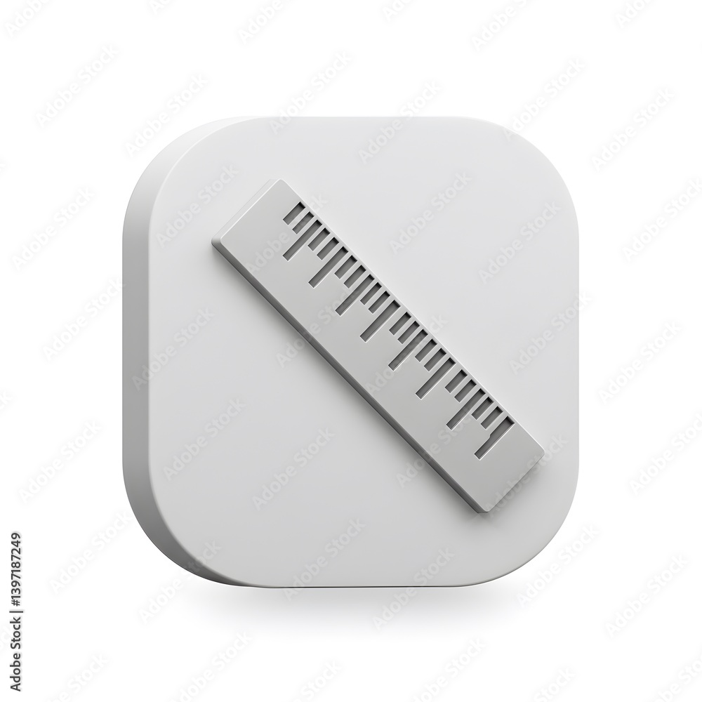 Poster 3d render of a ruler icon on a white square button app interface design element