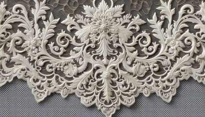 White lace trim intricate floral pattern scalloped edge fabric i