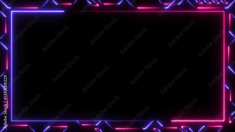 Aufkleber inverted direction spinning neon frame animation. loop of double rectangle with glowing pink and blu