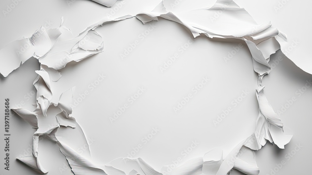 Poster torn white paper background art studio setting visual content minimalistic close-up creative designs