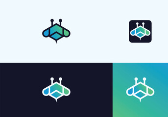 Modern Bee technology logo design
