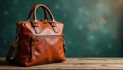 Brown leather satchel, handles & zipper detail, fashion accessory, white background, craft
