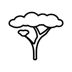 Outline drawing of a tree with a cloud like canopy for use in design projects