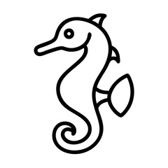 Seahorse outline vector drawing, sea life illustration, hippocampus marine animal art