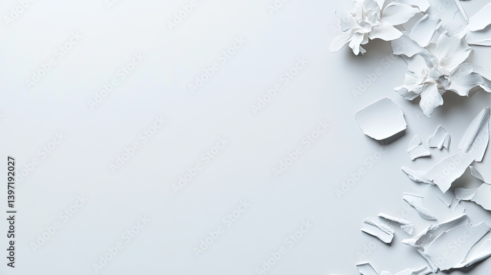 Poster artistic white background with textured paper elements minimalist style abstract composition