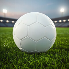 Fototapeta premium Blank White Soccer Ball on Green Grass Field for Sports Blogs, Football Websites, Athletic Promotions, and Background Graphics