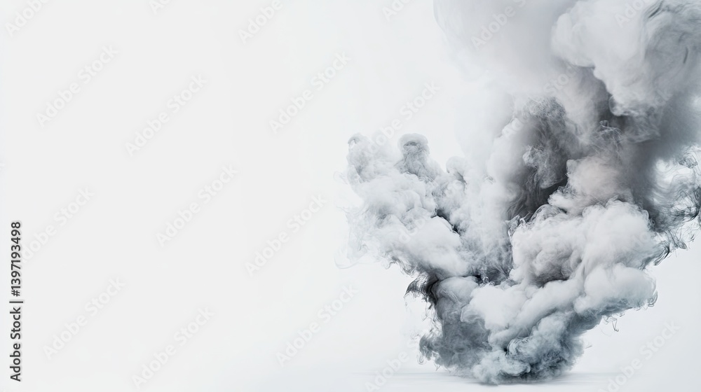 Poster dynamic smoke explosion art on white background abstract visuals studio environment close-up view