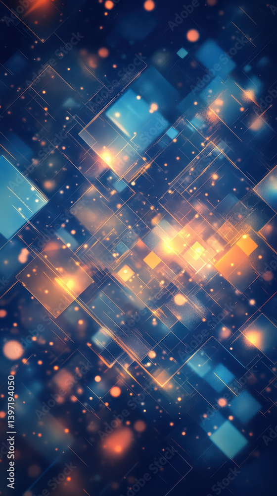 Poster digital matrix: abstract digital matrix illustration featuring glowing geometric shapes and particle